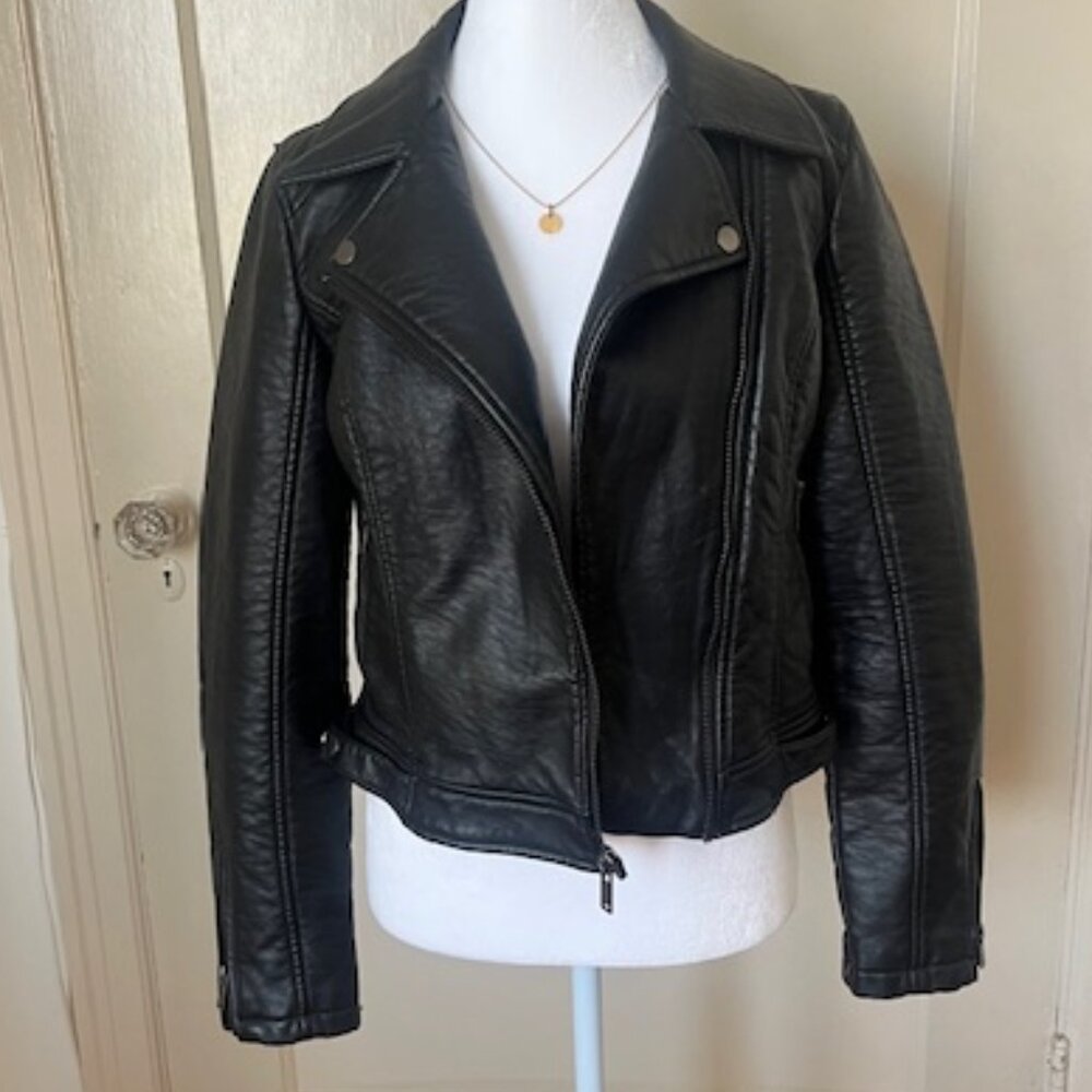 Faux Leather Zip Waist Length Jacket by Guess - Black S - Picture 2 of 7